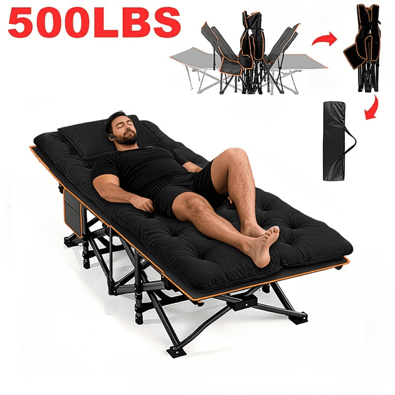 YWORVI 59/75-inch Comfort Folding Bed: A comfortable folding camping bed with an extra-large, thickened mattress. It can support 220/500/600/700 lbs. Portable guest bed with an ergonomic design and s
