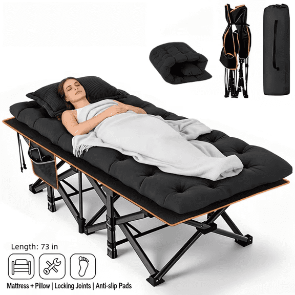 YWORVI Comfort Folding Bed: A comfortable folding camping bed with an extra-large, thickened mattress. Portable guest bed with an ergonomic design