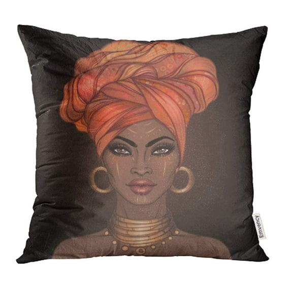 YWOTA African American Pretty Girl of Black Woman with Glossy Lips and Turban Great Pillow Cases Cushion Cover 20x20 inch