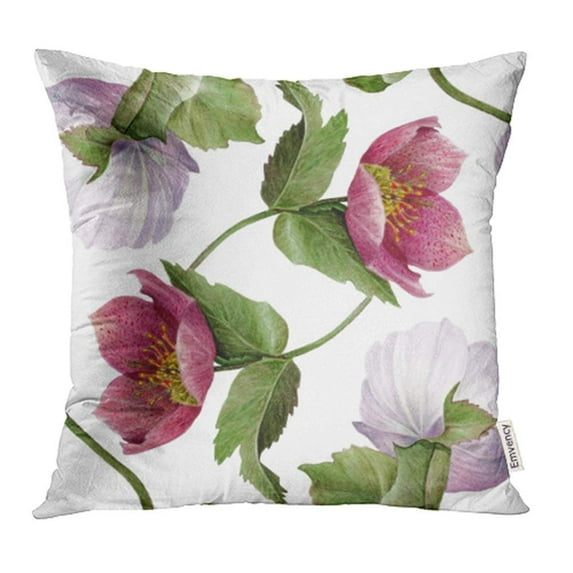 YWOTA Floral Watercolor Hellebore Flower on White Pastel Green Pink Purple Rustic Pillow Cases Cushion Cover 16x16 inch