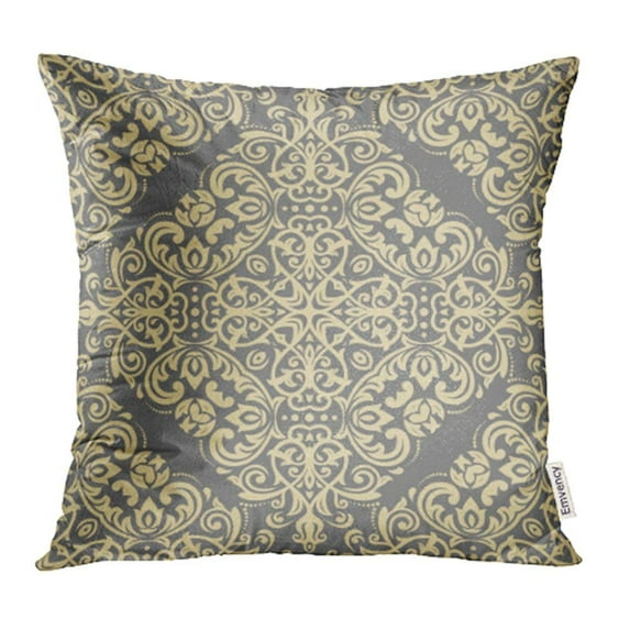 YWOTA Gray Oriental Classic Golden Abstract Yellow Floral Moroccan Pillow Cases Cushion Cover 18x18 inch