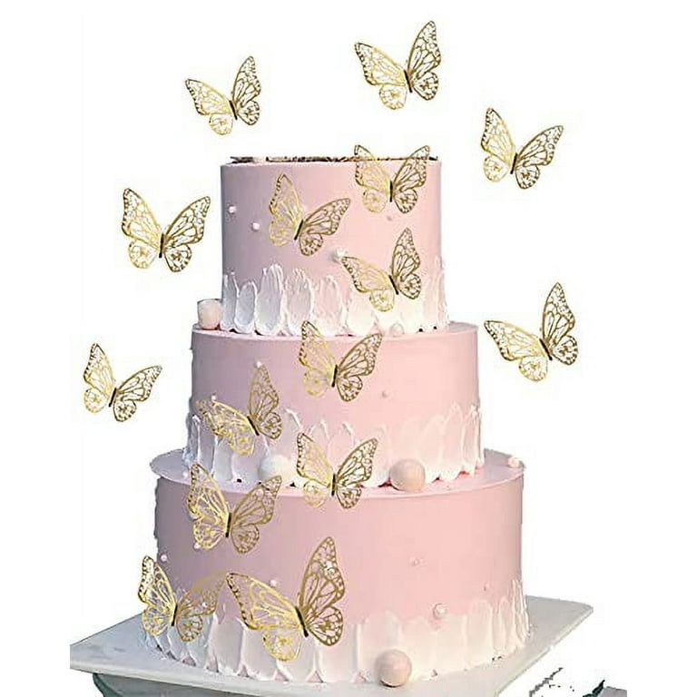 YWWQSJH 48pcs Gold Butterfly Cupcake Toppers 3d Butterfly Cake Toppers  Hollow Butterfly Cupcake Toppers Three Size for Baby Shower Wedding  Anniversary Kids Birthday Party Supplies 