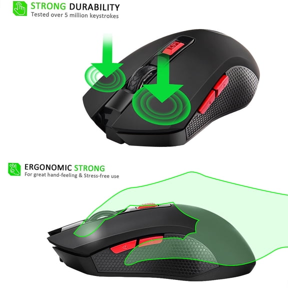 YWYT G817 Wireless Gaming Mouse, 2400 DPI Optical Ergonomic Computer Mouse, 6 Buttons, 2.4G with USB Receiver, Matte Black