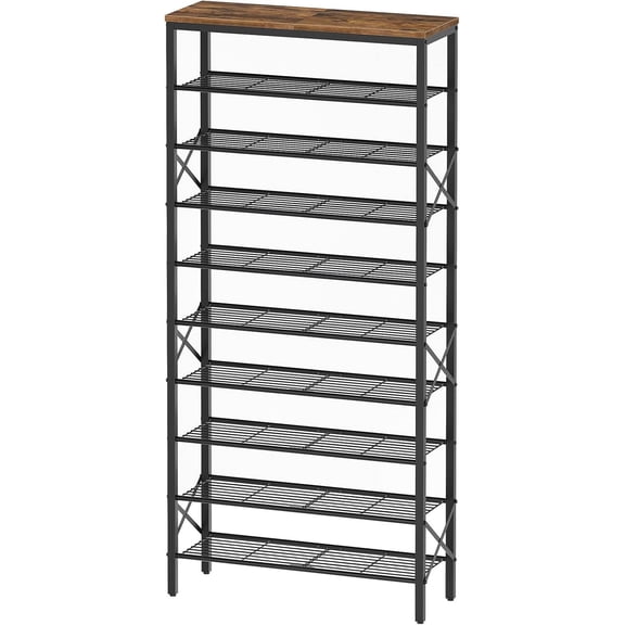 YX 10 Tier Shoe Rack, Large Capacity Shoe Storage Organizer Holds 40 Pairs, Sturdy and Stable, for Entryway, Hallway, Closet, Dorm Room, Rustic Brown SS10BR