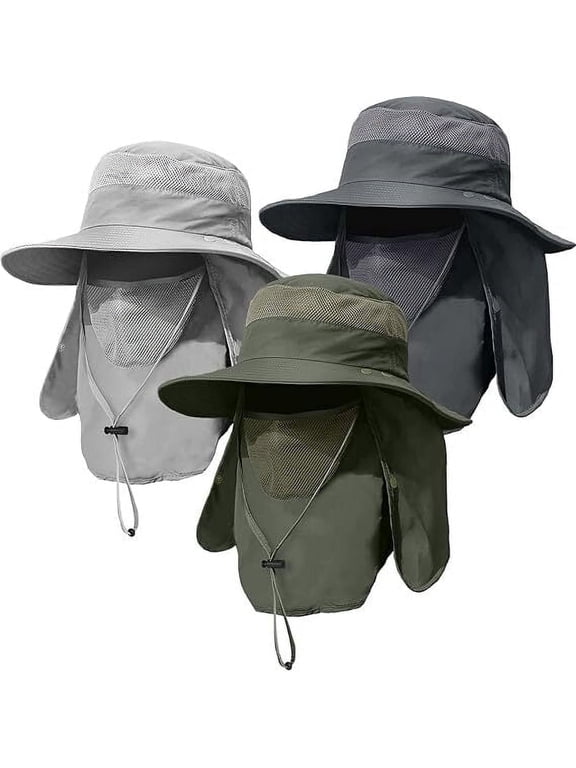 3 Pack Nylon Fishing Hat With Neck Flap, UPF 50+ Sun Hat for Man and Women