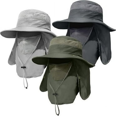 GrowAlong 3 Pack Nylon Fishing Hat With Neck Flap, UPF 50+ Sun Hat for Man and Women