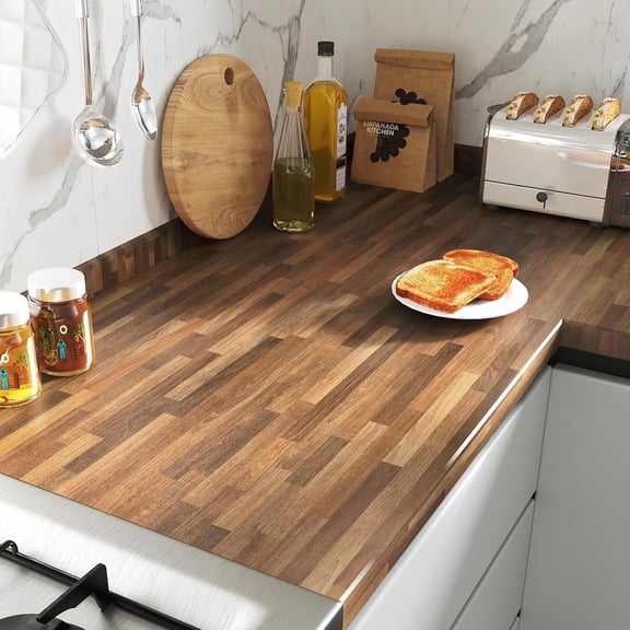 YX 36"x200" Large Butcher Block Countertop Contact Paper Waterproof Brown Wood Contact Paper for Cabinets Peel and Stick Countertops Wood Wallpaper forKitchen Counter Top Covers Desk Vinyl Wrap