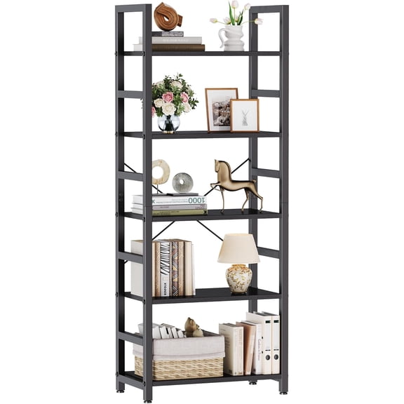 YX 5-Tier Bookshelf, Modern Tall Bookcase, Open Storage Display Shelf for Living Room, Bedroom, Home Office, Narrow Standing Shelving Unit for Books, CDs, DcorModern Black