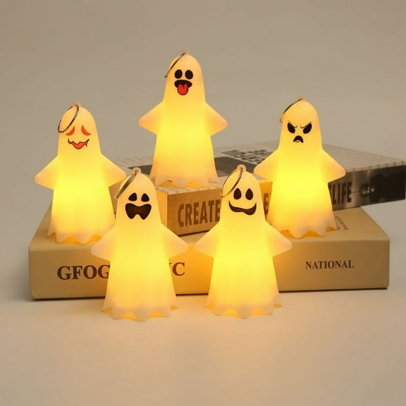GrowAlong 5pcs Halloween Desk  Decoration, Halloween Ghost Lights Ornaments,Halloween Haunted House Decorations Lovely Ghost Figurine, Halloween Supply Ghost Doll Party Hanging Ghost