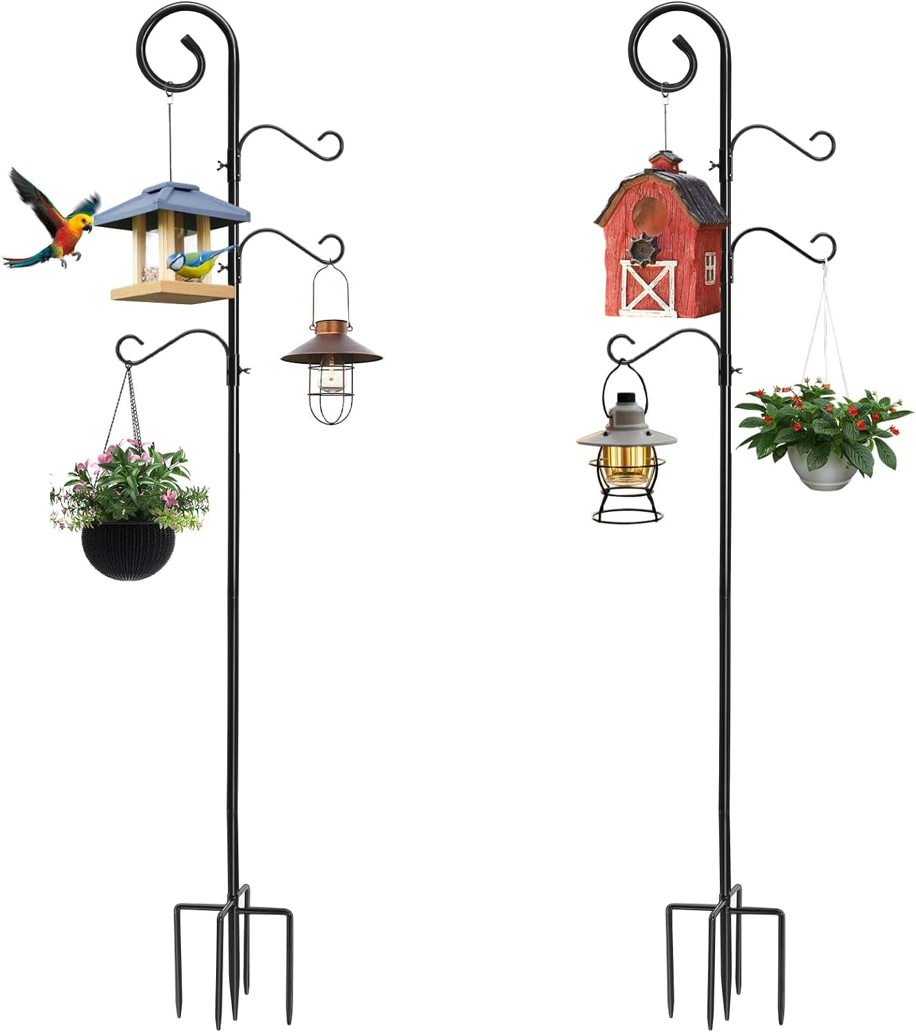 76-Inch Black Metal Outdoor Shepherd Hook with Adjustable Height