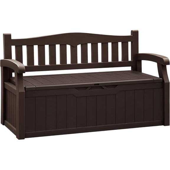 YX 80 Gallon Storage Bench Outdoor Indoor, Durable All-Weather Seating with Hidden Storage, Lockable Deck Box for Garden, Patio, Poolside (Brown)
