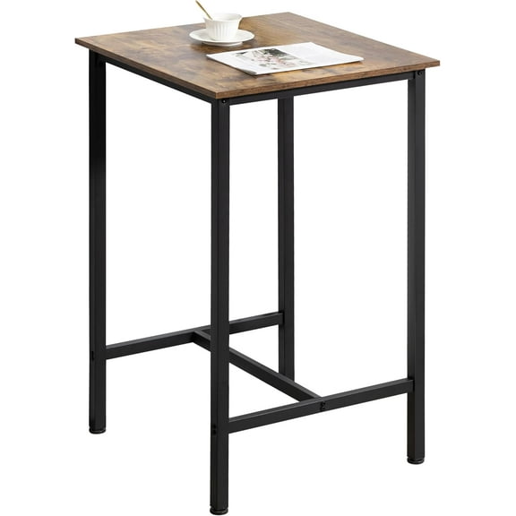 YX Bar Table, 23.6" Pub High Top, Square Bar Height, Counter Height Cocktail, Small Kitchen Set for 2, Breakfast for Kitchen, Living Room, Rustic Brown