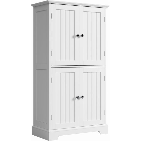 YX Bathroom Floor Cabinet, Modern Bathroom Storage Cabinet with 4 Doors and Adjustable Shelves, Freestanding Cupboard for Living Room, White