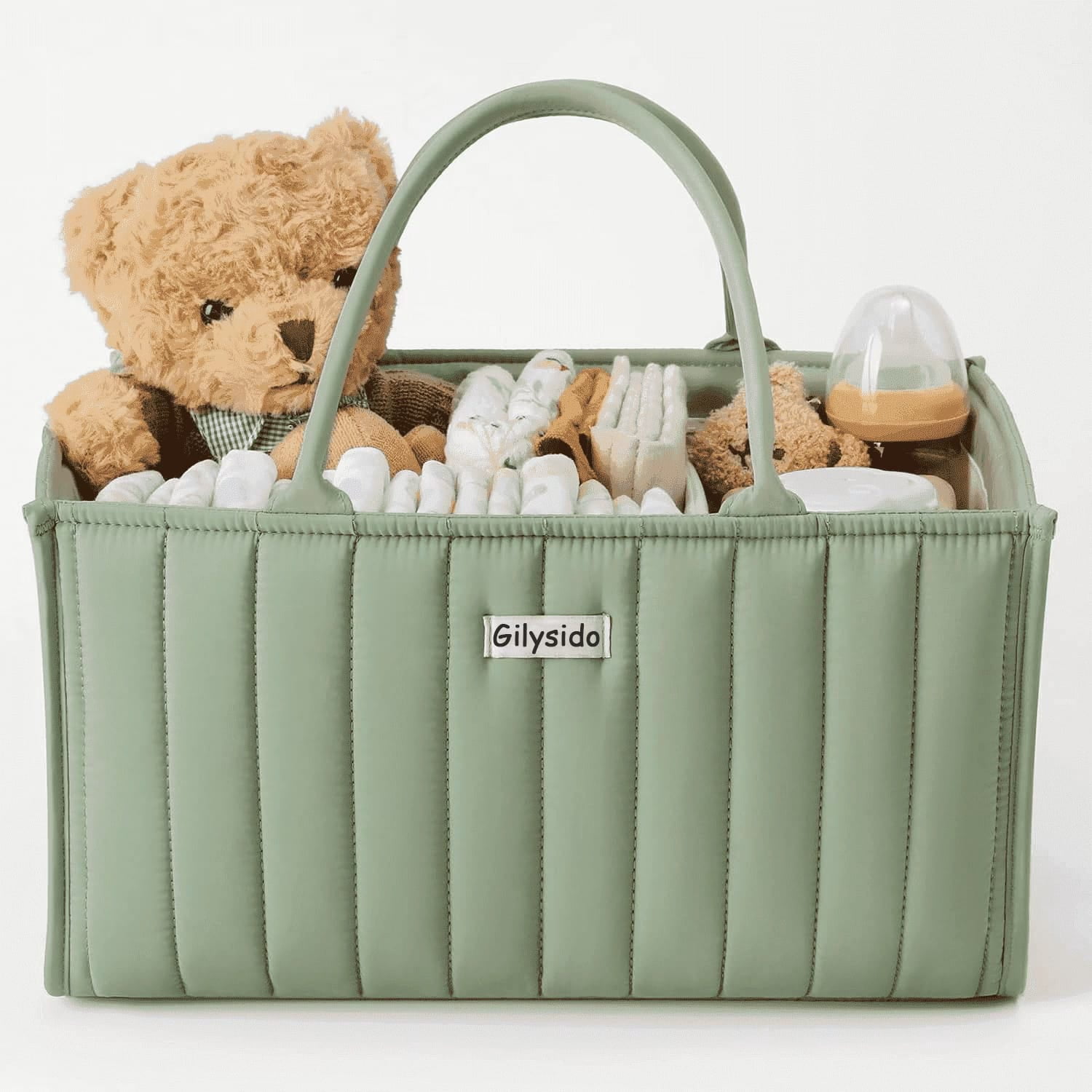 Gilysido Portable Cotton Diaper Caddy Organizer for Nursery, Baby Basket, Newborn Diaper Caddy in Green