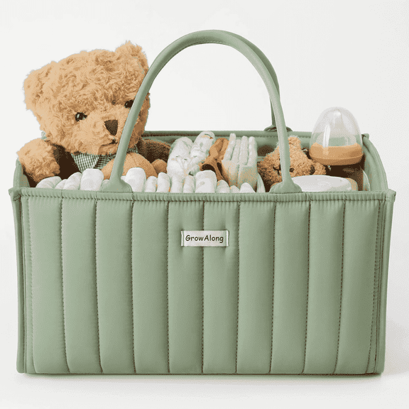 Gilysido Portable Cotton Diaper Caddy Organizer for Nursery, Baby Basket, Newborn Diaper Caddy in Green