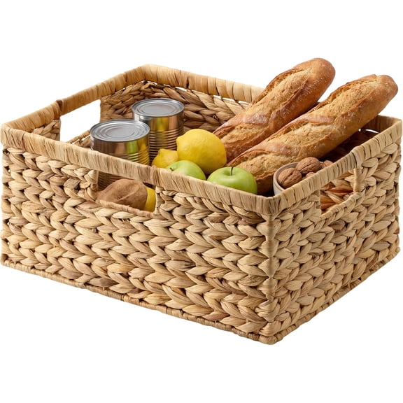 YX Extra Large Wicker Baskets for Organizing, Water Hyacinth Storage Basket with Built-in Handles, 1 Pack