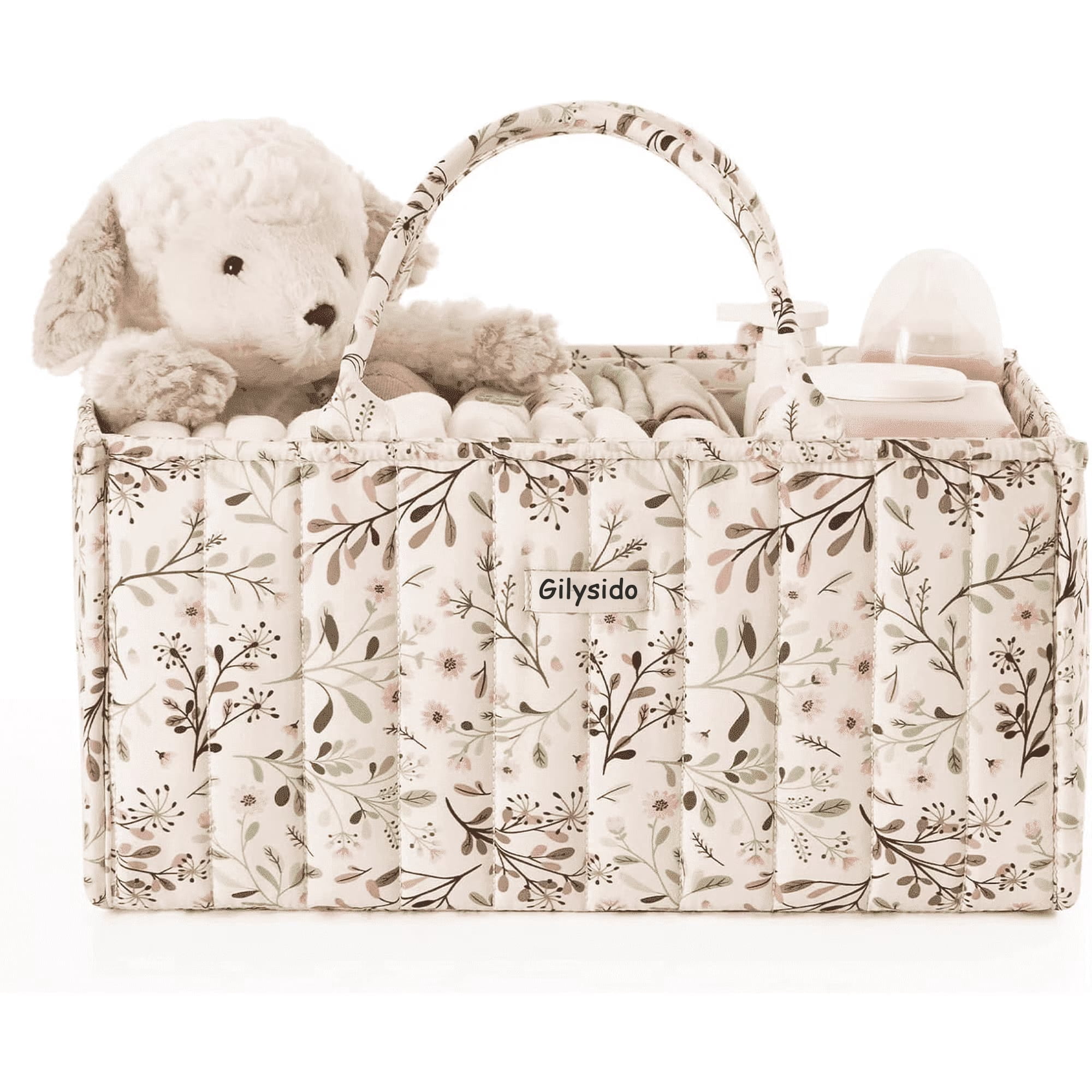 Gilysido  Floral Diaper Caddy Organizer, Cotton Baby Basket, Gift for Baby Shower, Newborn Essentials, Pastoral Daisy