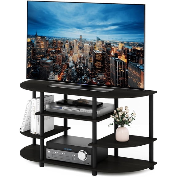 YX JAYA Simple Design Corner TV Stand, Espresso/Black