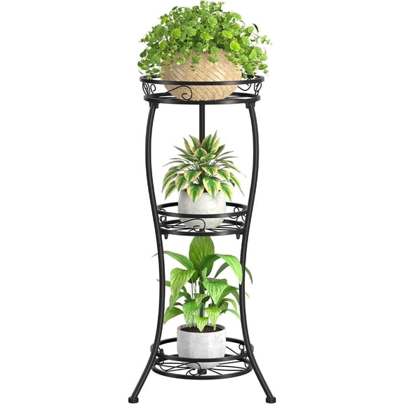 Gilysido Metal Plant Stand Indoor Outdoor,3 Tiered Plant Stand,Display Rack for Patio Garden Balcony Living Room(33 inch Black )