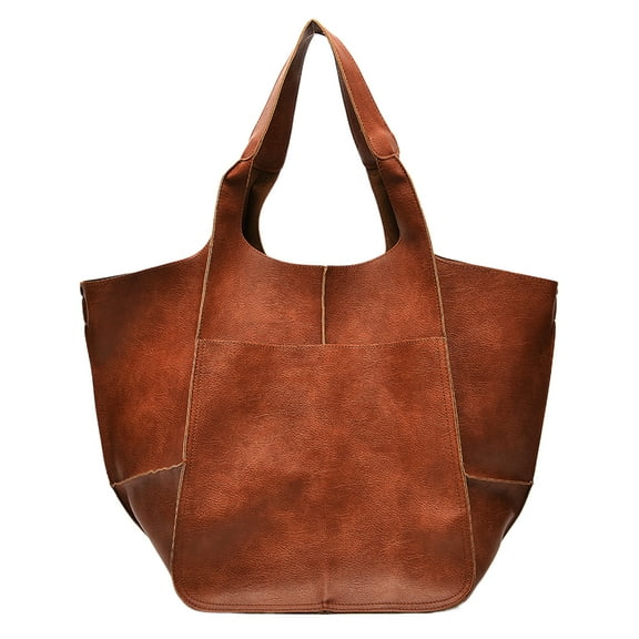 YX STORE Oversized Bag Solid Color Large Capacity Faux Leather Vintage Foldable Tote for Vacation