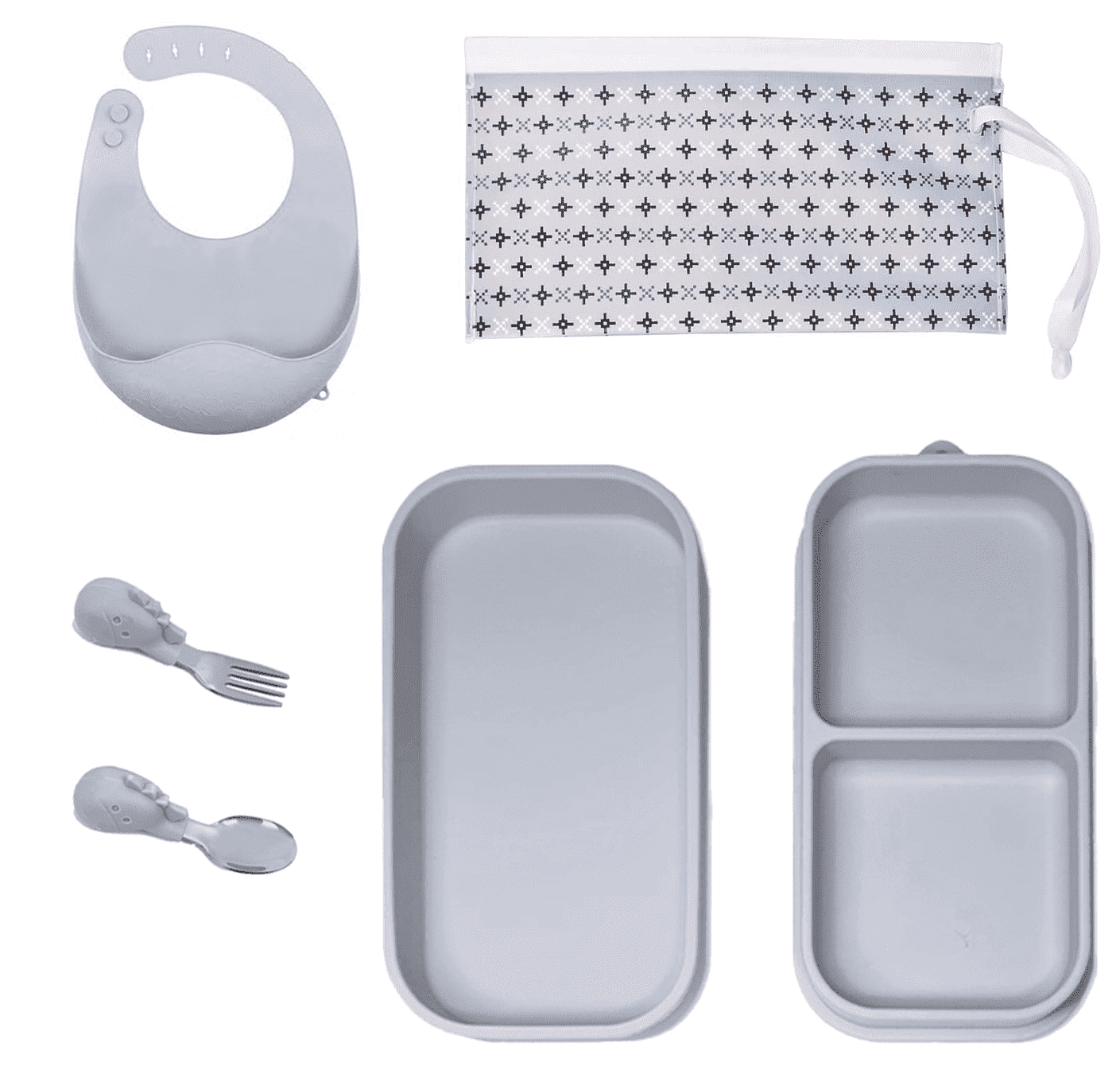 GrowAlong Silicone Baby Food Cutlery - 6-Piece Set Includes Spoon, Fork, and Suction Cup