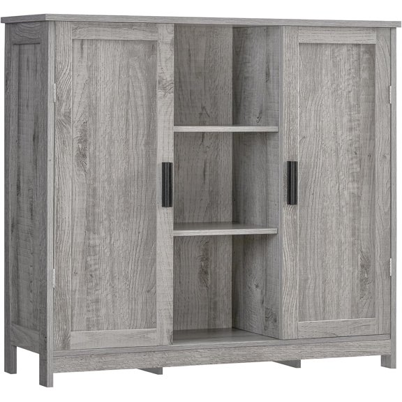 YX Storage Cabinet with 2 Doors and 4 Adjustable Shelves, Buffet Cabinet with Storage, Floor Cabinet for Living Room, Entryway, Kitchen, Rustic Gray