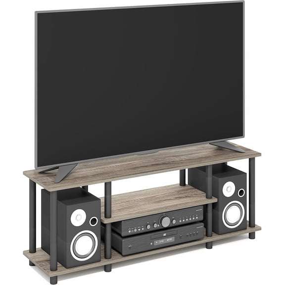 YX Turn-N-Tube No Tools 3D 3-Tier Entertainment TV Stand up to 50 inch TV, Round Tubes, French Oak Grey/Black