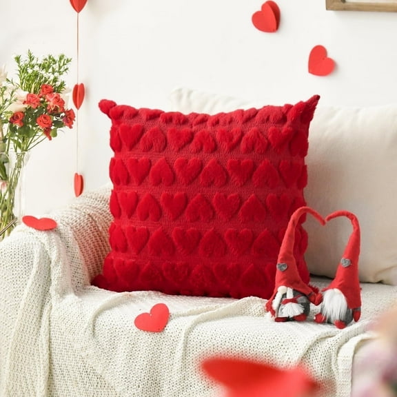 YX Love Heart of 2 Throw Pillow Covers 18 x 18 In Red, Soft Plush Faux Fur Couch Pillow Covers(Red)