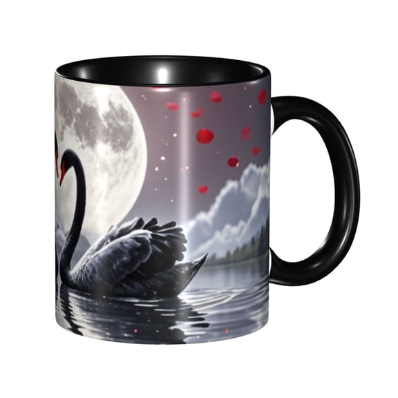 YXCXGO Ceramic Mugs, 11.5 Oz Red Rose Black Swan, Ceramic Tea Cups With Handle For Men Women, Tea Sets Mug Gift Set, Housewarming Wedding Gifts