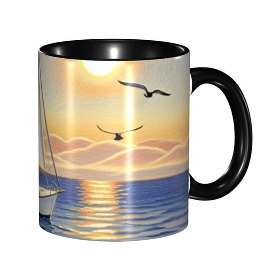 YXCXGO Coffee Mugs, 11.5 Oz Sunset And Seagulls Large Mug With Handle For Coffee, Tea, Cocoa, Ceramic Mugs For Women Men, Housewarming Gifts