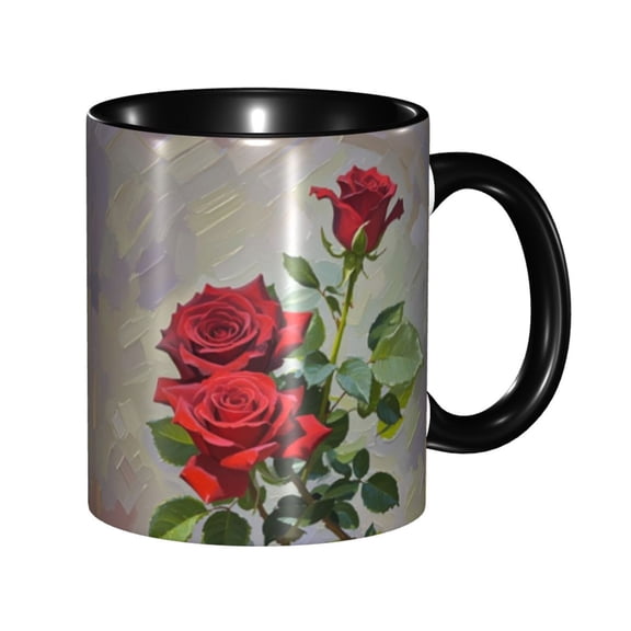 YXCXGO Coffee Mugs, 11.5 Oz Three Roses Coffee Mug Cute With Handle For Coffee, Tea, Cocoa, Ceramic Mugs For Women Men, Housewarming Gifts