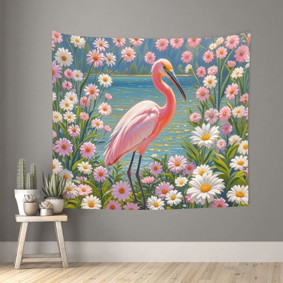 YXCXGO Funny Pink Flowers And Pink Herons Featured Tapestryfor Men Guys Bedroom, Cool Flags Decor 50x60
