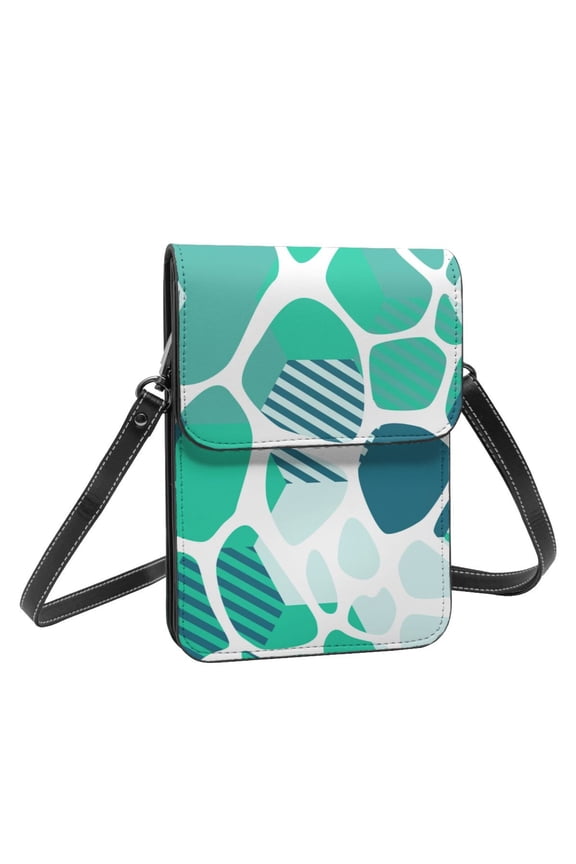 Leather Crossbody Phone Purse Green Turtle Pattern Cell Phone Cross Body Bag For Women