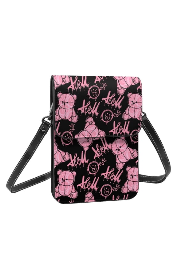 Leather Crossbody Phone Purse Smiling Face Graffiti Pattern Small Shoulder Purses For Women