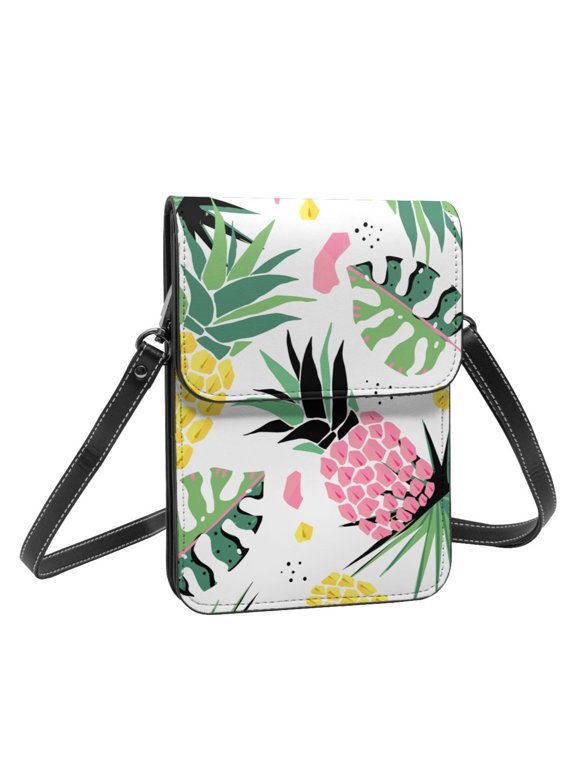 Pink Pineapple Phone Bags For Women Leather Crossbody Phone Purse