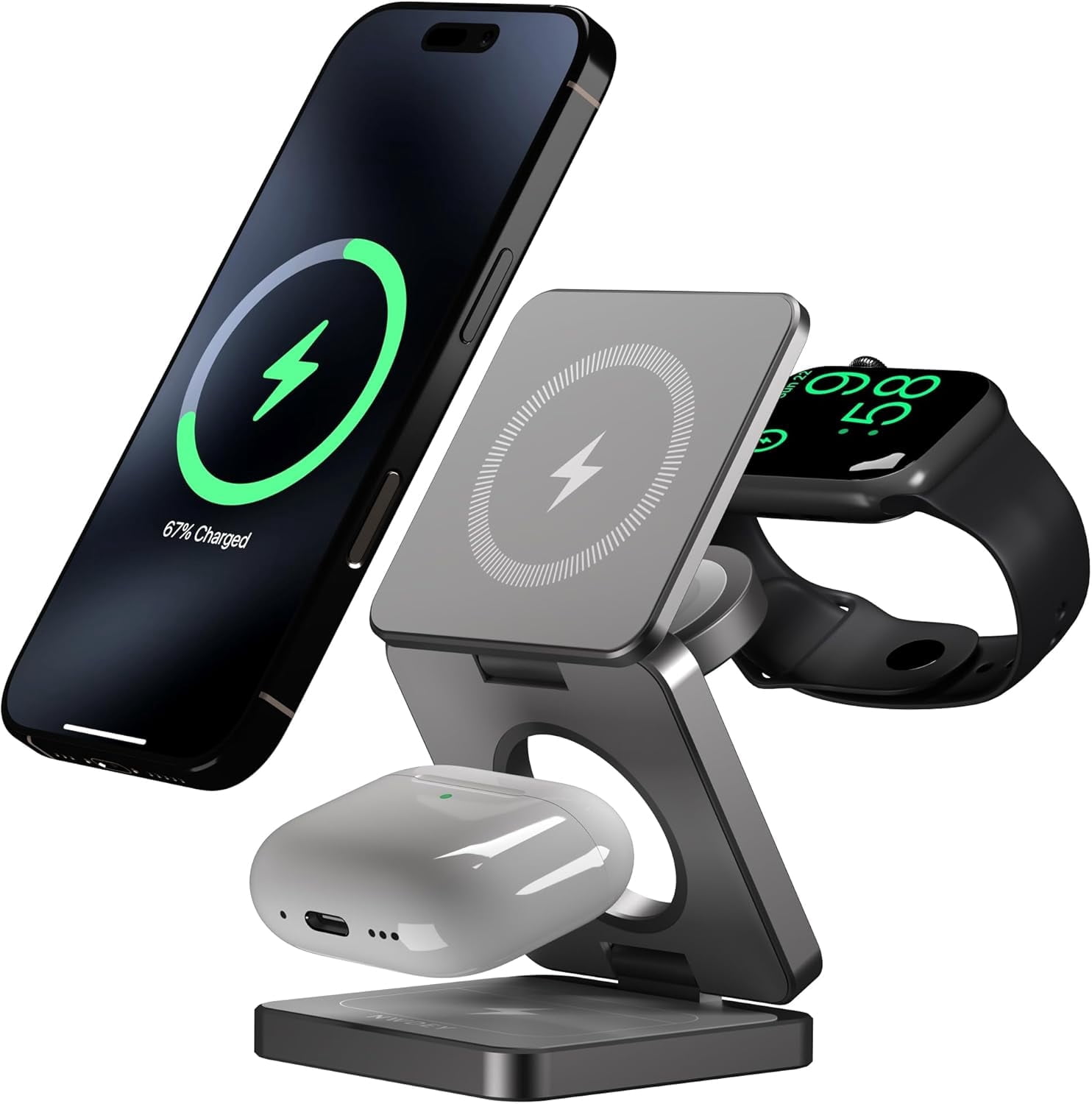 YXELECT 3 in 1 Magnetic Wireless Charger Compatible for iOS Phones/Earbus/Watches,Charging Station for All Smartphones,Smartwatches & Earbuds,Portable Travel for Multiple Devices