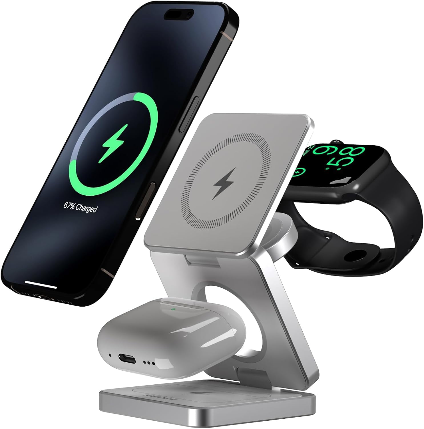 YXELECT 3 in 1 Magnetic Wireless Charger Compatible for iOS Phones/Earbus/Watches,Charging Station for All Smartphones,Smartwatches & Earbuds,Portable Travel for Multiple Devices