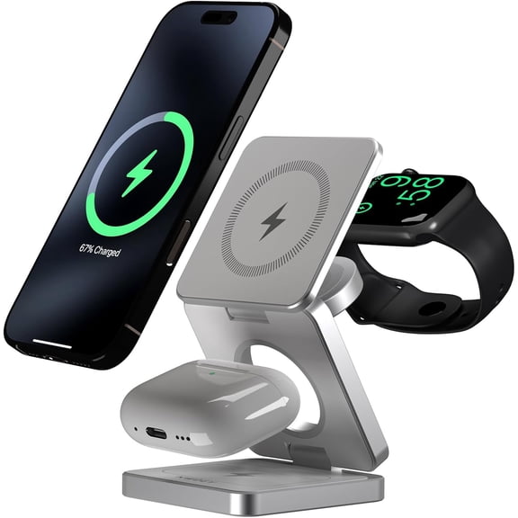 YXELECT 3 in 1 Magnetic Wireless Charger Compatible for iOS Phones/Earbus/Watches,Charging Station for All Smartphones,Smartwatches & Earbuds,Portable Travel for Multiple Devices