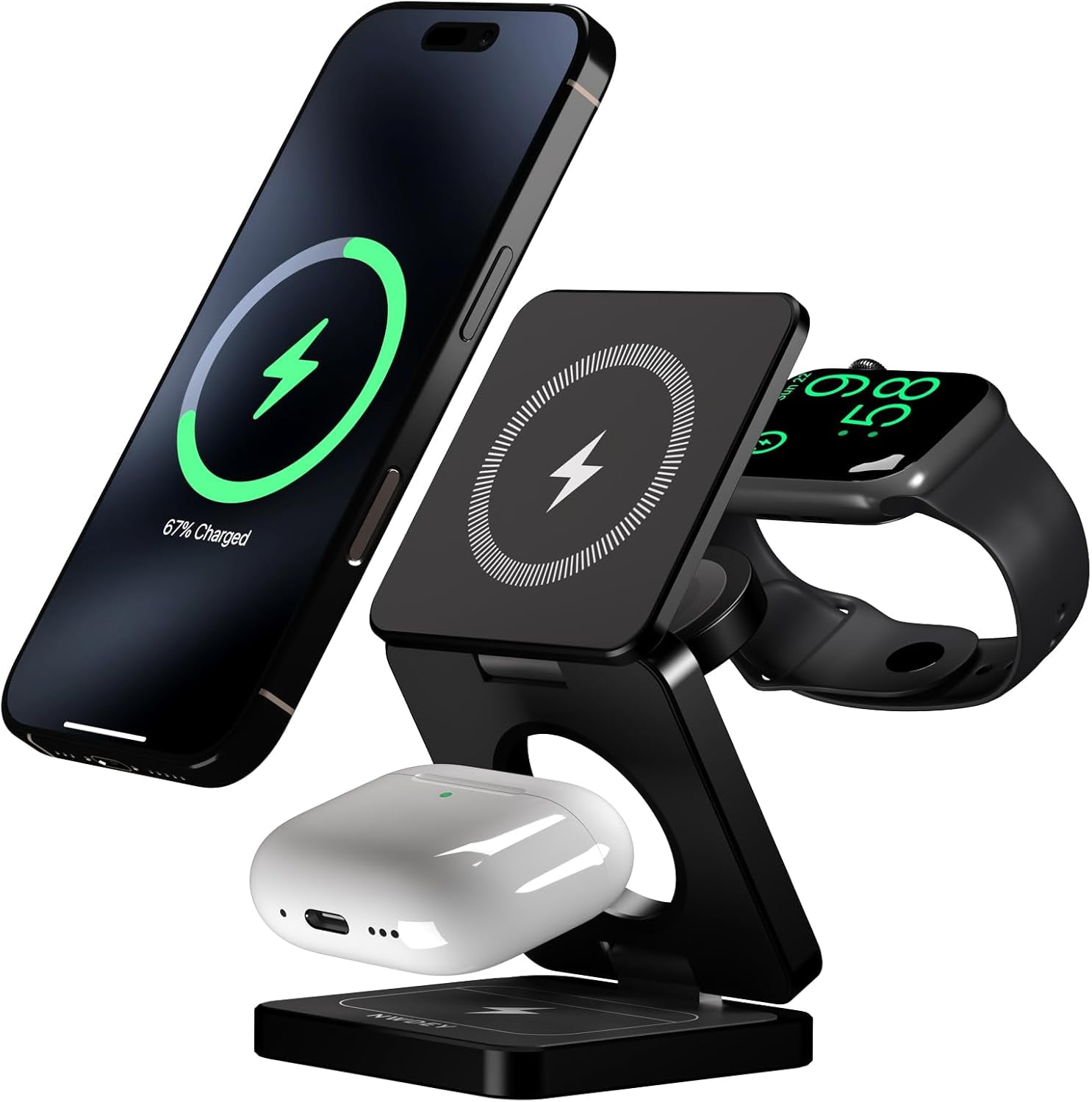 YXELECT 3 in 1 Magnetic Wireless Charger Compatible for iOS Phones/Earbus/Watches,Charging Station for All Smartphones,Smartwatches & Earbuds,Portable Travel for Multiple Devices