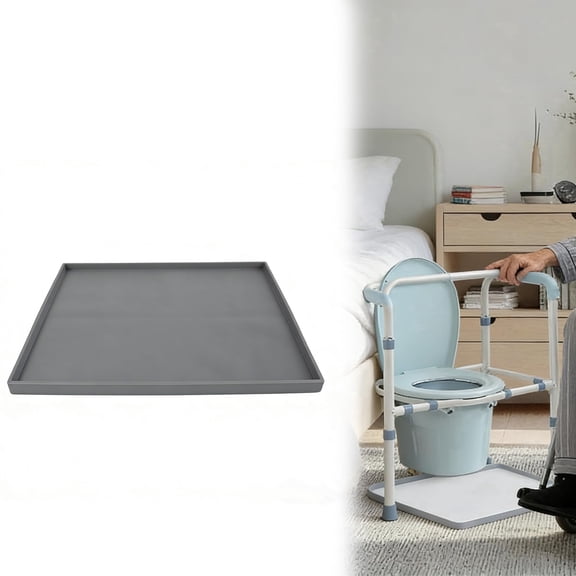 YXMEIGUO Bedside Commode Mat for Seniors & Adults, 23.6" x 19.6" Non-Slip Silicone Waterproof Commode Toilet Pad with Raised Edge, Reusable Silicone Potty Chair Mat, Gray