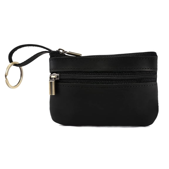 YXMEIGUO Leather Coin Purse, Coin Pouch with Zipper Small Change Purse Card Holder Keychain Pouch Wallet for Women and Men, Black