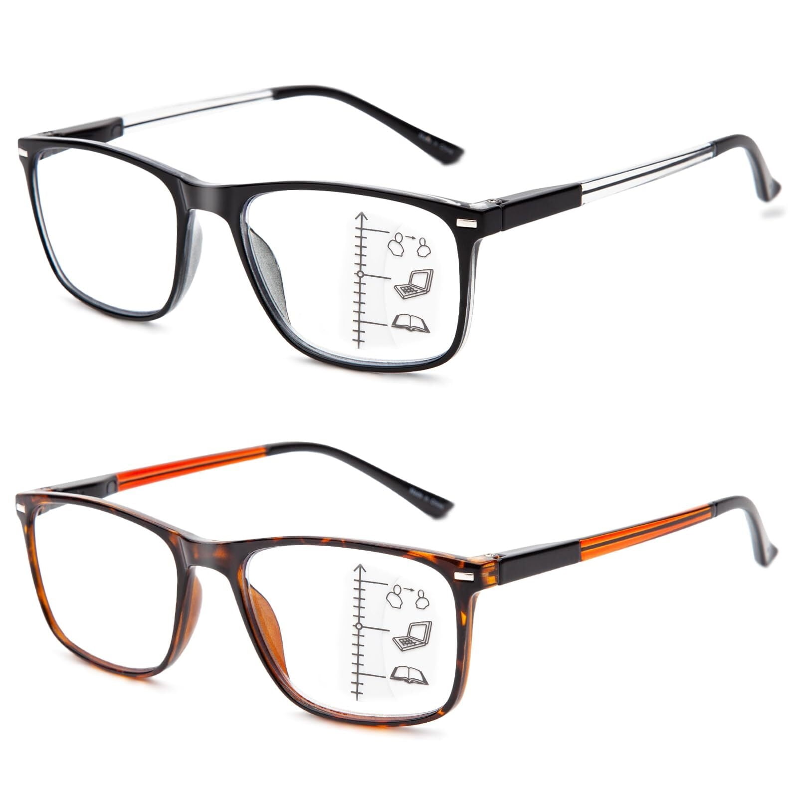 YXP 2 Pack Mens Progressive Multifocus Reading Glasses, Blue Light ...