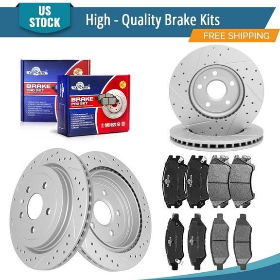 YXPCARS 12PCS Front Rear Brake Kits, Drilled & Slotted Brake Rotors + Ceramic Brake Pads Kit for 2010-2015 Chevrolet Camaro (55174+55171+1404+1337)