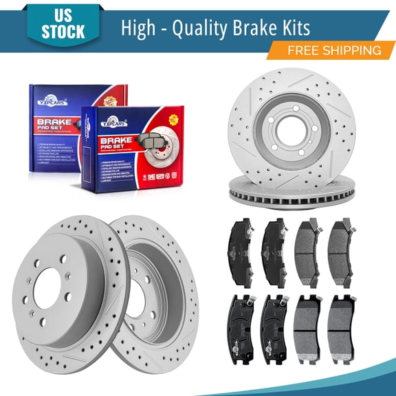 YXPCARS 12PCS Front Rear Brake Kits, Drilled & Slotted Brake Rotors + Ceramic Brake Pads Set for 2006-2010 Chevy Impala Monte Carlo (55126, 580401, 1159, 698)