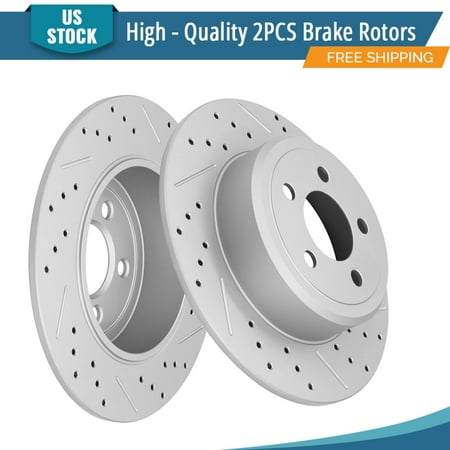 YXPCARS 2PCS Rear Brake Rotors(120.63060), Drilled & Slotted Disc Rotors Kit for Chrysler 300 Dodge Challenger Charger Magnum