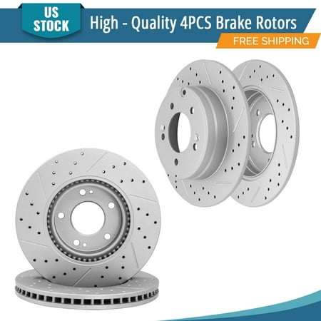 YXPCARS 4PCS Front & Rear Brake Rotors(121.51020, 121.51021), Drilled & Slotted Disc Rotors Kit for Hyundai Sonata 2006-2016 Kia Optima 2011-2015