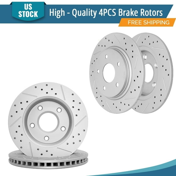 YXPCARS 4PCS Front & Rear Brake Rotors(121.67069, 121.67071), Drilled & Slotted Disc Rotors Kit for Chrysler Town & Country Dodge Grand Caravan Journey Volkswagen Routan