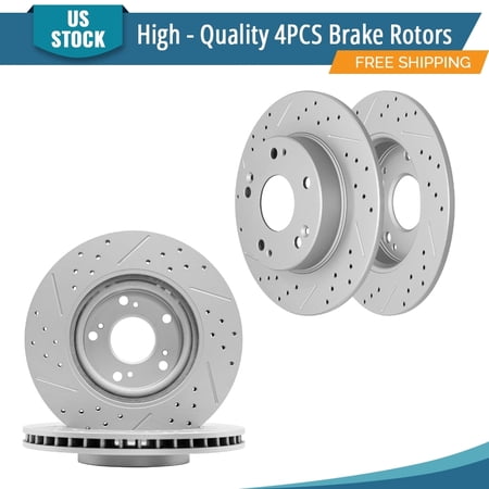 YXPCARS 4PCS Front Rear Brake Rotors (980060, 31420), Drilled & Slotted Disc Rotors Kit for Honda Civic Acura CSX