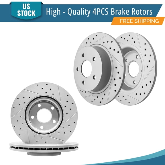 YXPCARS 4PCS Front Rear Brake Rotors (980601, 680999), Drilled & Slotted Disc Rotors Kit for 2013 - 2016 Ford Escape C-Max 1.6L