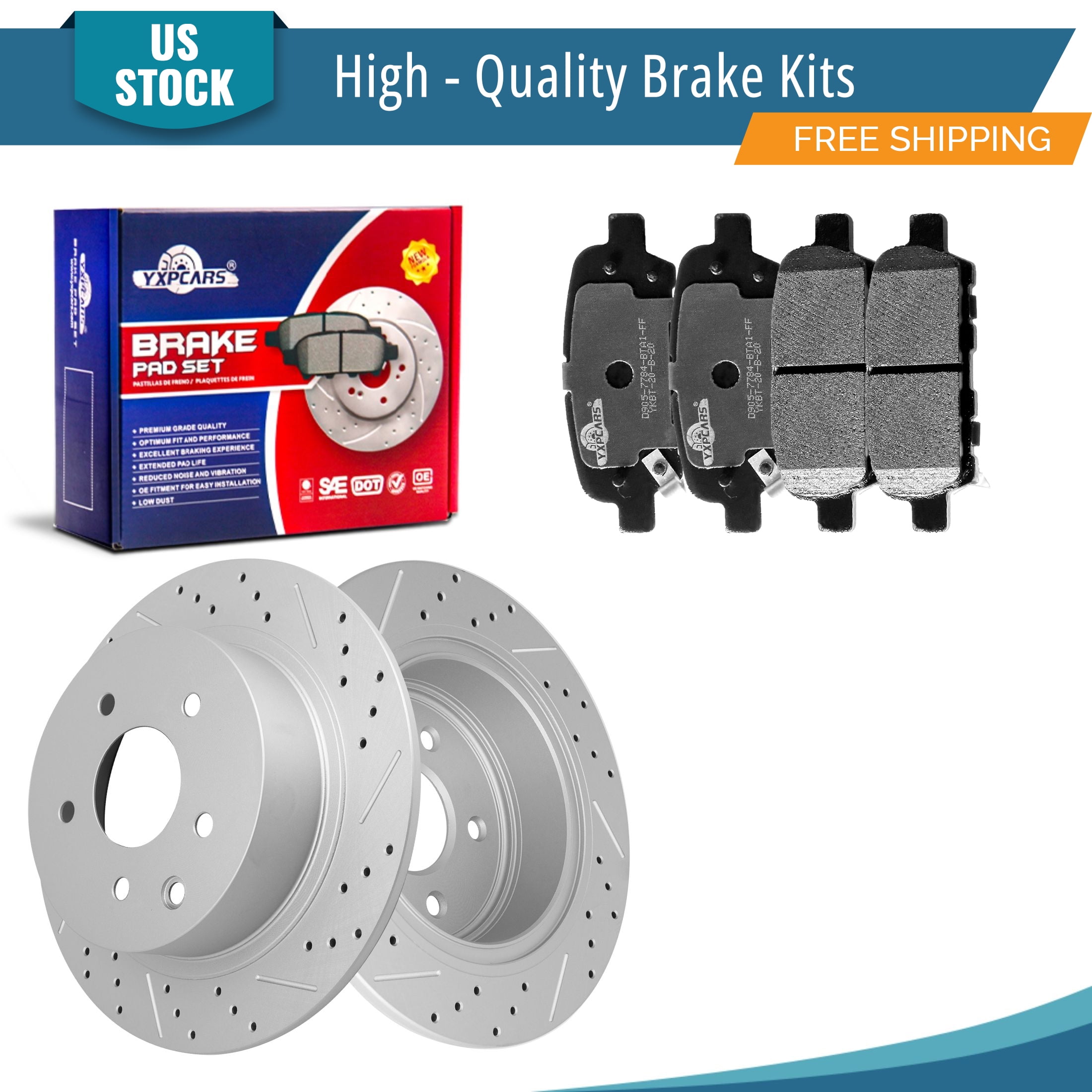YXPCARS 6PCS Brake Kits, Rear Drilled & Slotted Brake Rotors + Ceramic ...